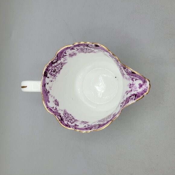 Vintage Ornate Purple Transferware Floral Porcelain Creamer With Gold Trim - Picture 5 of 8